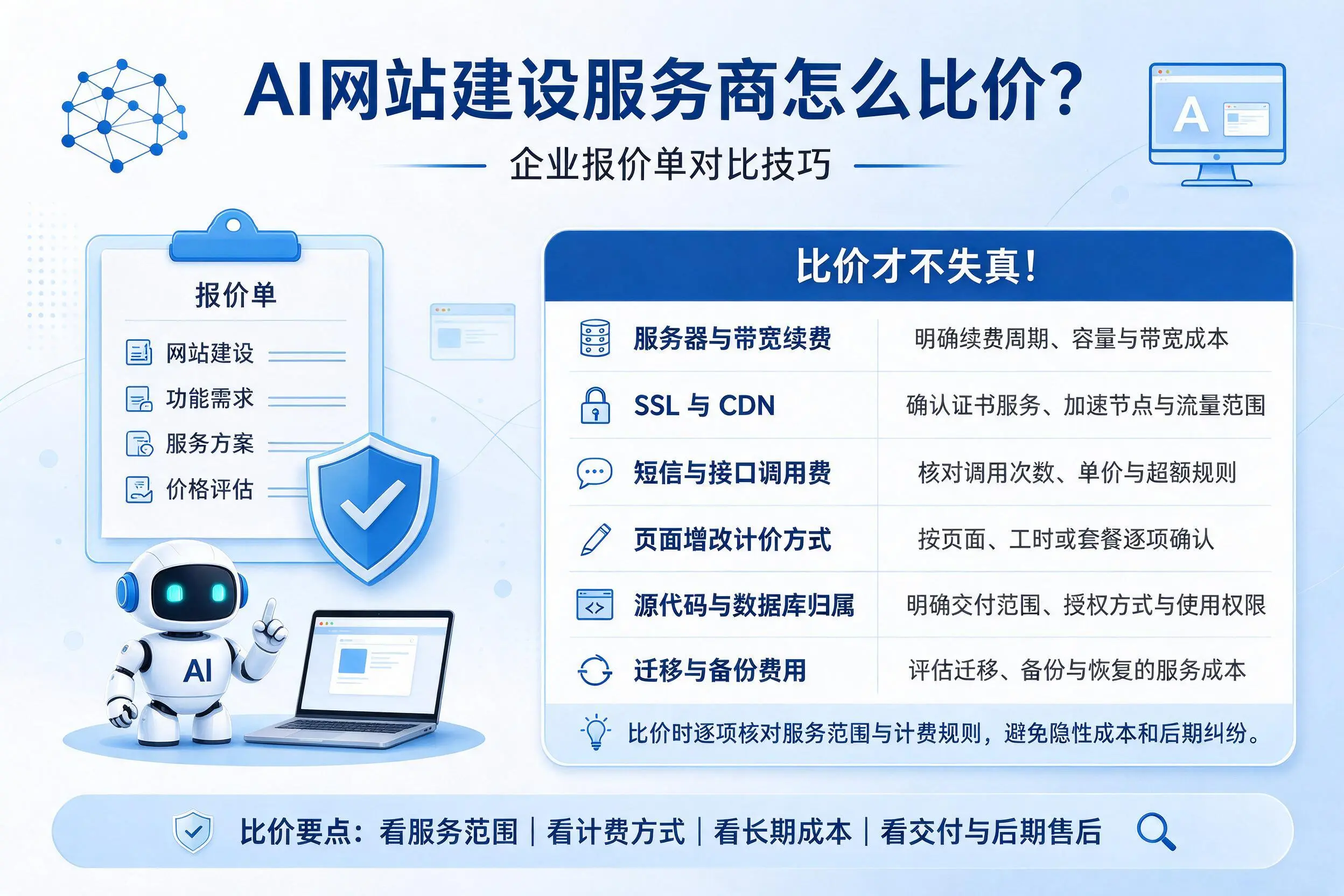 AI网站建设服务商怎么比价?白城企业报价单对比技巧